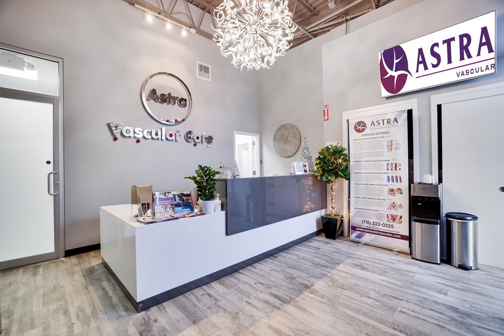 Front desk and reception area welcoming patients at Astra Vein Vascular Care in Astoria Queens